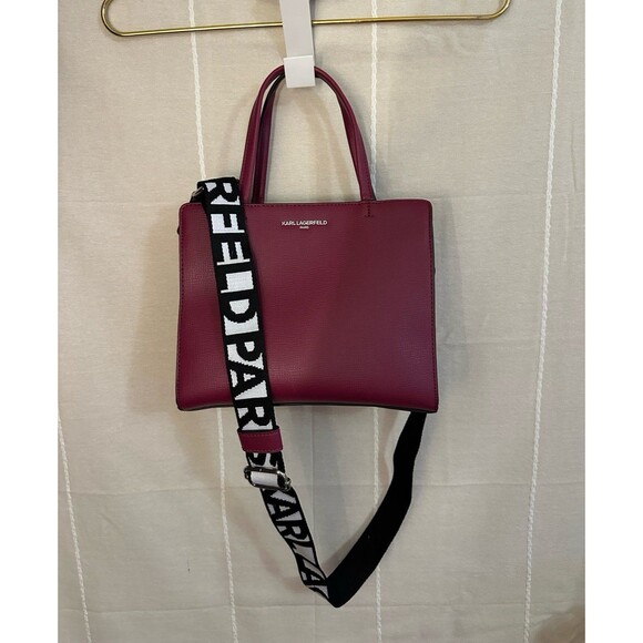 MAGENTA KARL LAGERFELD MAYBELLE SATCHEL WITH LOGO STRAP - Picture 1 of 12